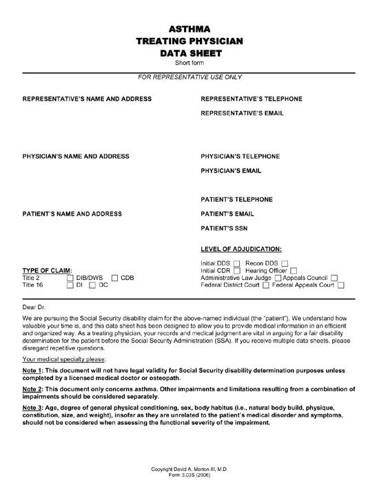 Asthma Disability Form